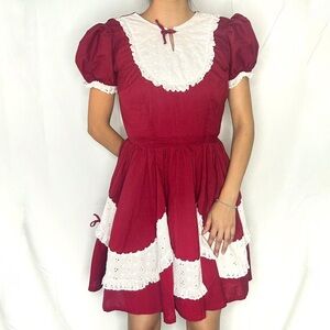 Red and White Puff Sleeve Dress